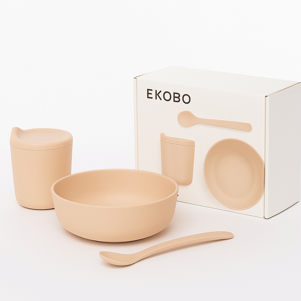 Ekobo 3-piece eating set in Blush. BPA-free, reusable dishware for little ones